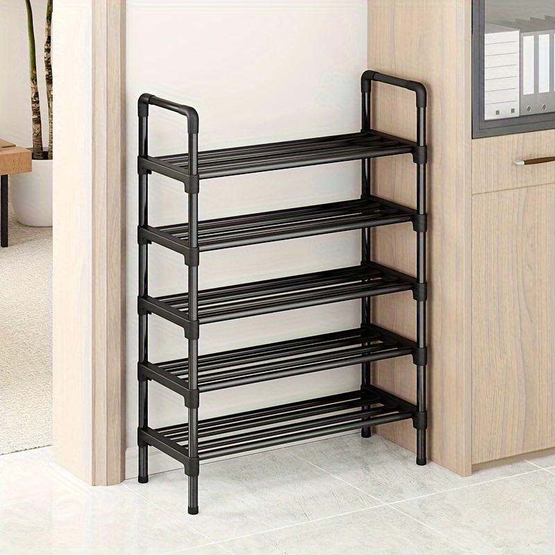 

5- Narrow Shoe Rack, 1pc, Metal Frame Plastic Shelves, -saving Organizer For Closet, Entryway, , Home & Kitchen Use