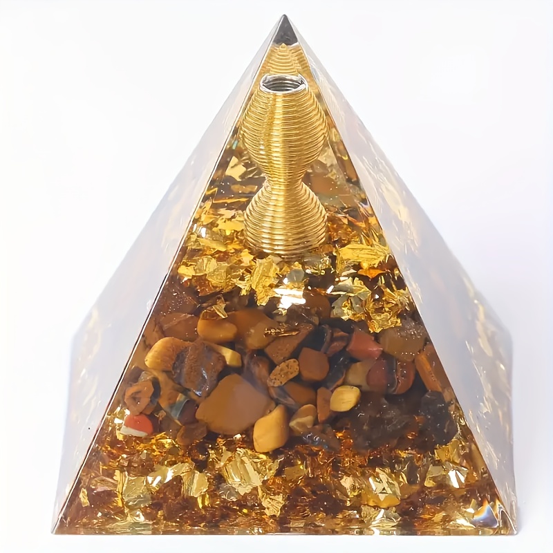 1pc Tiger Eye Orgonite Pyramid, Powerful Generator For Attracting And Repelling Negative, Unique And Stylish, For Home Decor, With Ideal Gift For During The