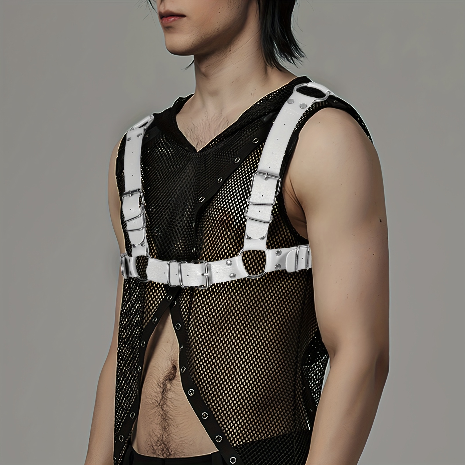 mens faux leather body harness punk chest strap harness belt  display picture 1