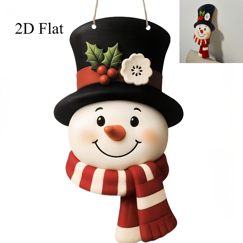TEMU 2d Flat - [] Christmas Winter Snowman Flat/2d Hanging Ornament Farmhouse Countryside Christmas Door Welcome Wreath Decor, Christmas Party Indoor