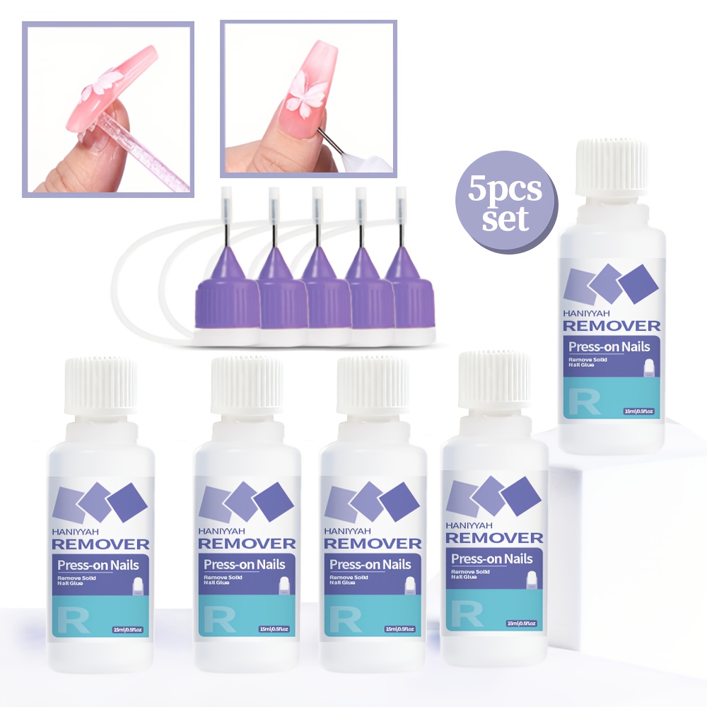 5pcs/set Nail Glue Remover - Easy-to-use Needle Tip Liquid For Press-on Nails And Solid Gel Glue, Beginner-friendly , Gentle -free Formula