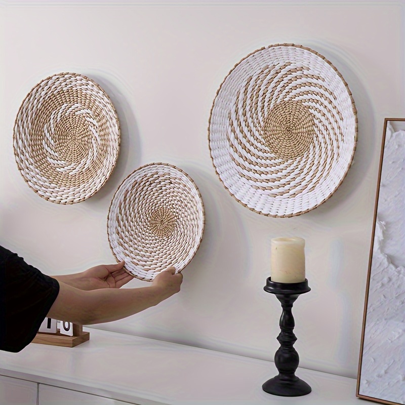 Décor Mural SMELEYOU - 5 Paniers En Rotin | Style Rustique | Pour Salon, Chambre, Cuisine | Accroche Facile