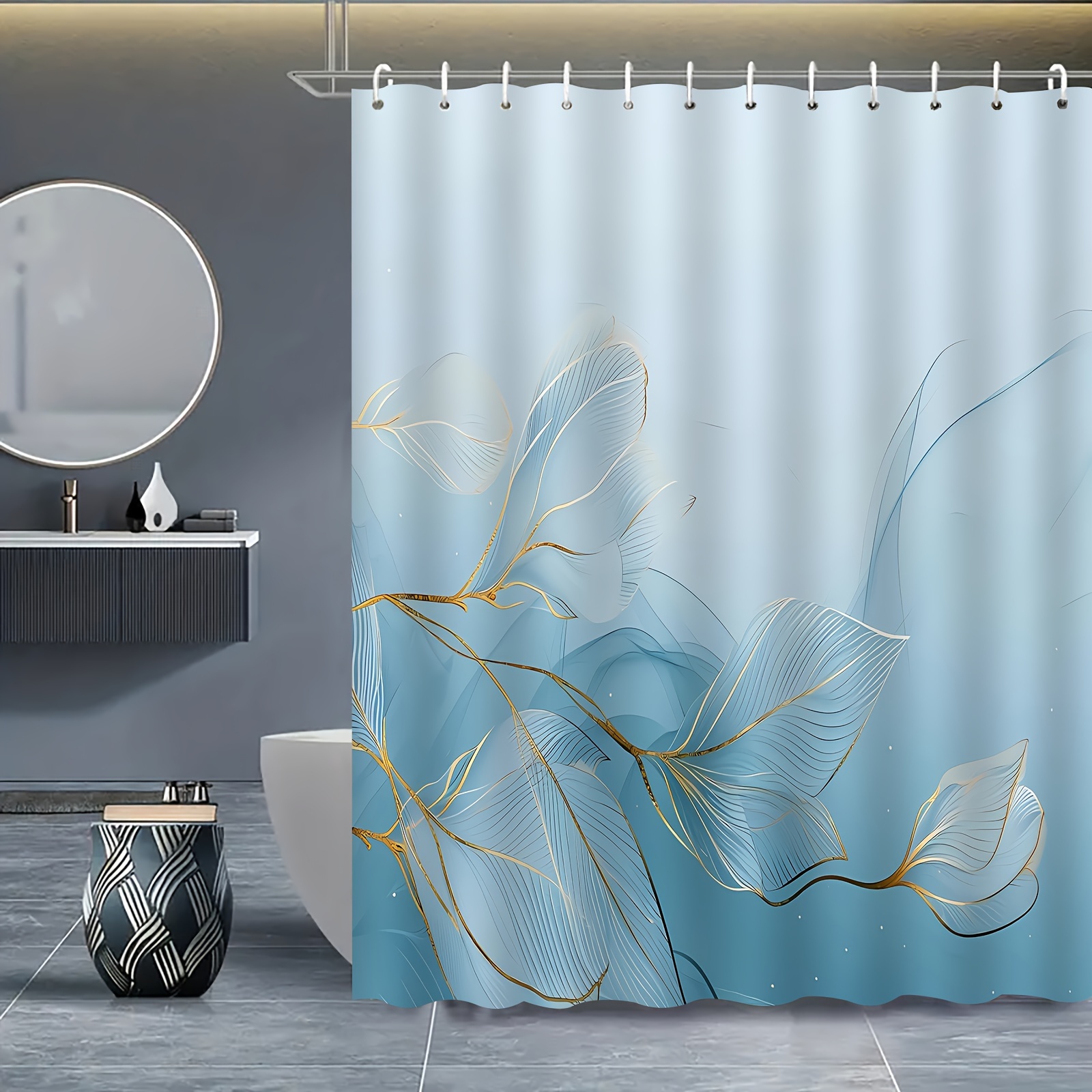 

1pc Artistic Leaf Line Pattern Shower Curtain, Waterproof Shower Curtain With Hooks, Bathroom Partition, Bathroom Accessories, Home Decor