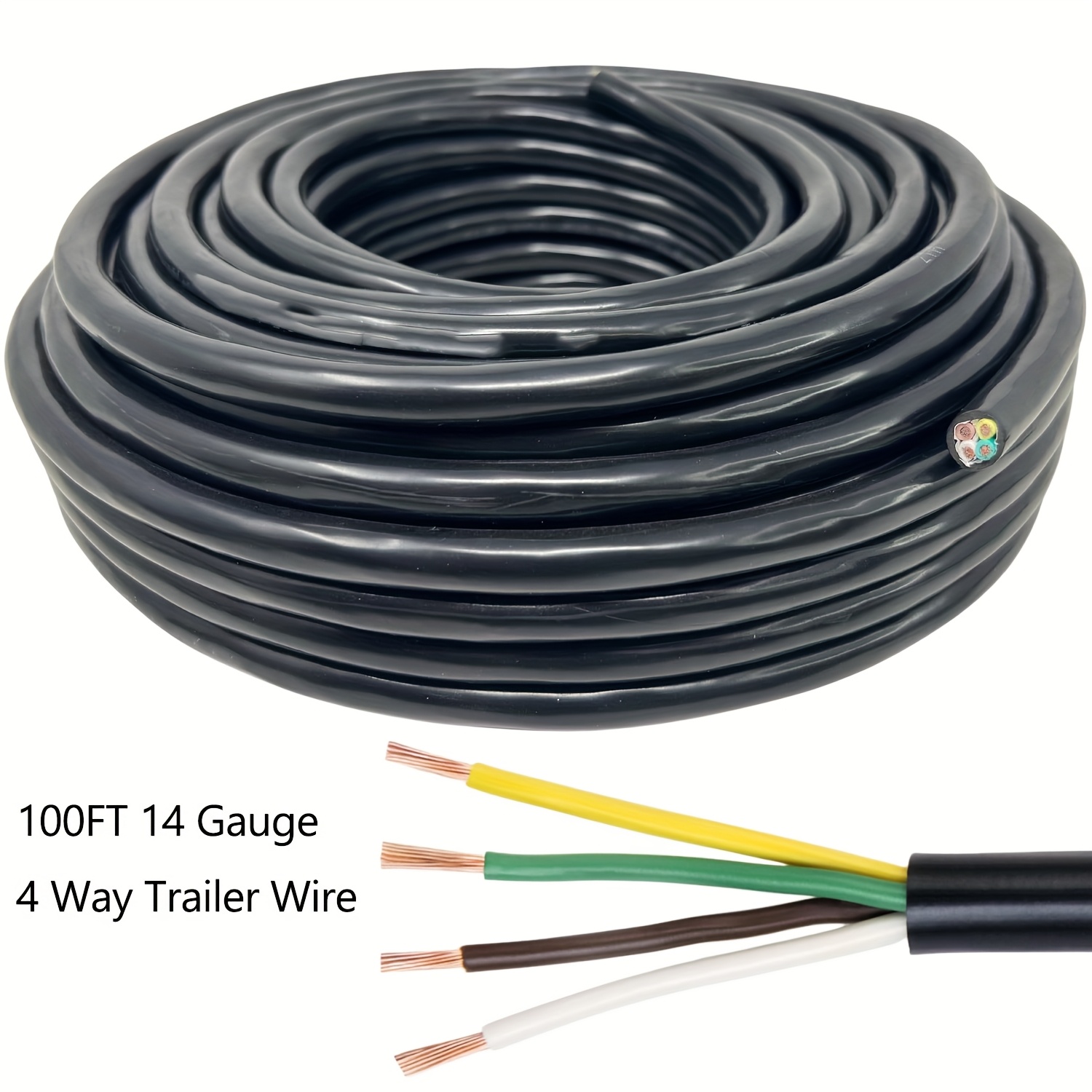Heavy Duty 14 Gauge 4 Way Trailer Wire, Cca Conductor Extension Cable, Rv Trailer Wiring Cord Insulated Copper Clad Aluminum 4 Conductor Trailer Wiring Harness