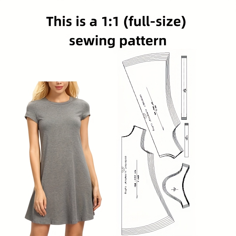 E-shop Schlichtes Strickkleid-Schnittmuster, Kleid mit U-Ausschnitt kurzen Ärmeln, DIY-Handmade-Kleidungsschnittmuster