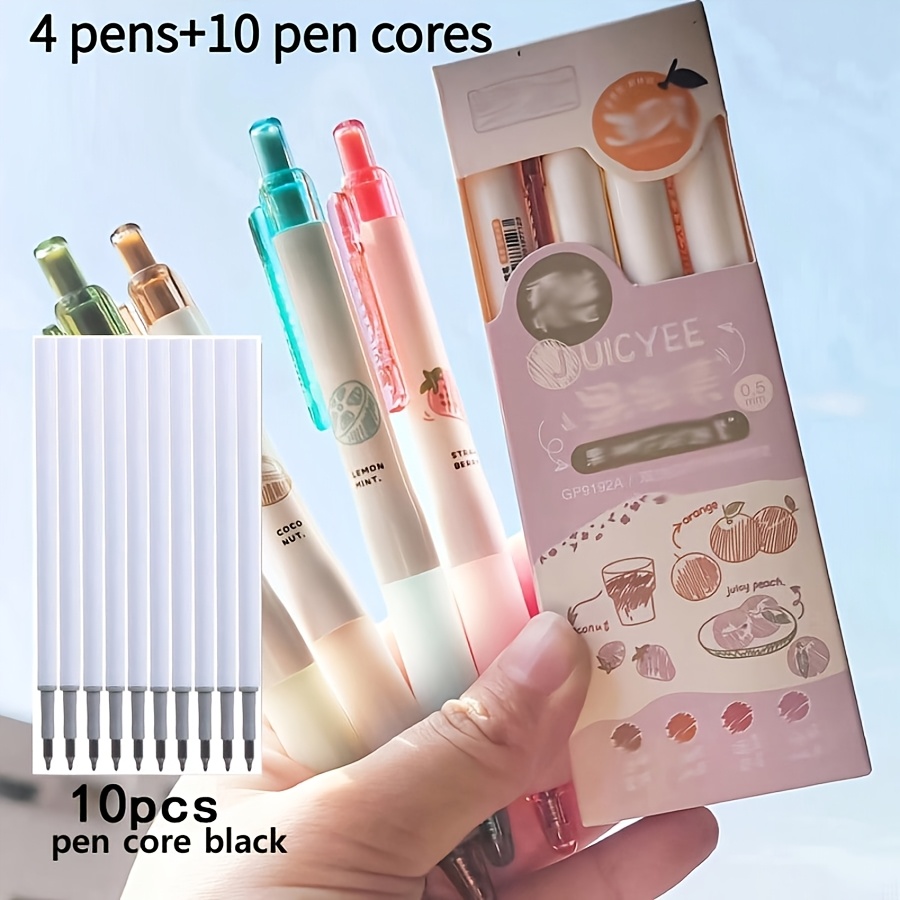 Image of 14pcs Set(4pcs Pen+10pcs Pen Core) Colors Gel Pen Set, Plastic Quick-drying 0.5mm Medium Point Super For Diary, Painting, Graffiti, Daily Learning Supplies, Korean Stationery