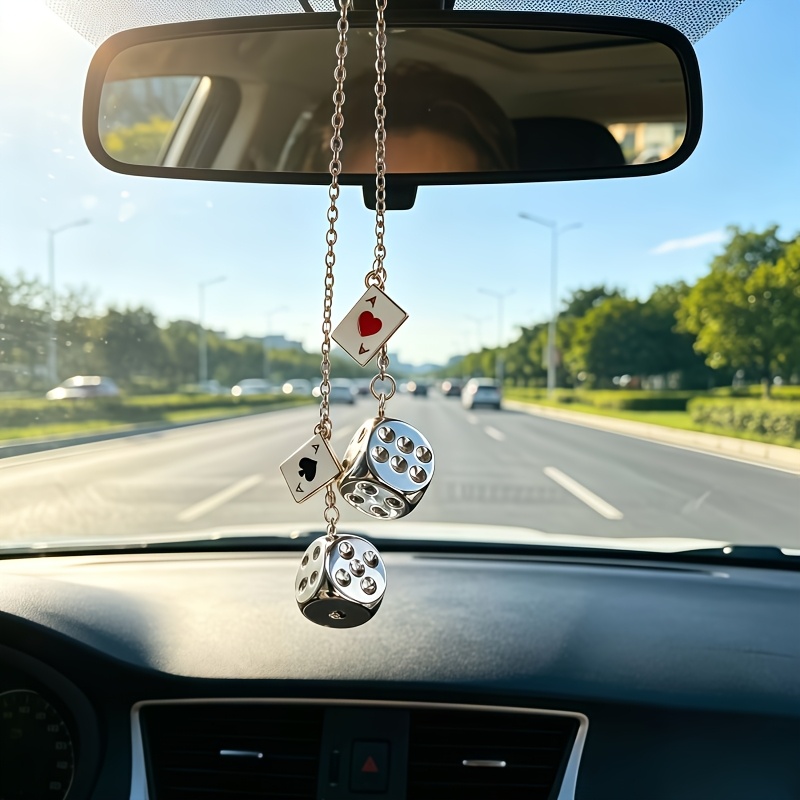 TEMU 1pc Glossy Dice, Poker Car Rearview Mirror Pendant - Premium Men' Decor, Suitable As A Gift For , Small Present