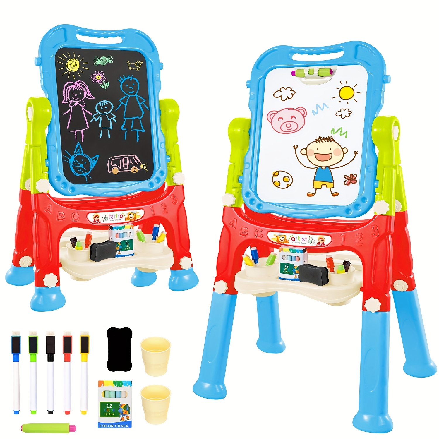   easel for kids adjustable standing   double drawing board with painting accessories gift for   3 4 5