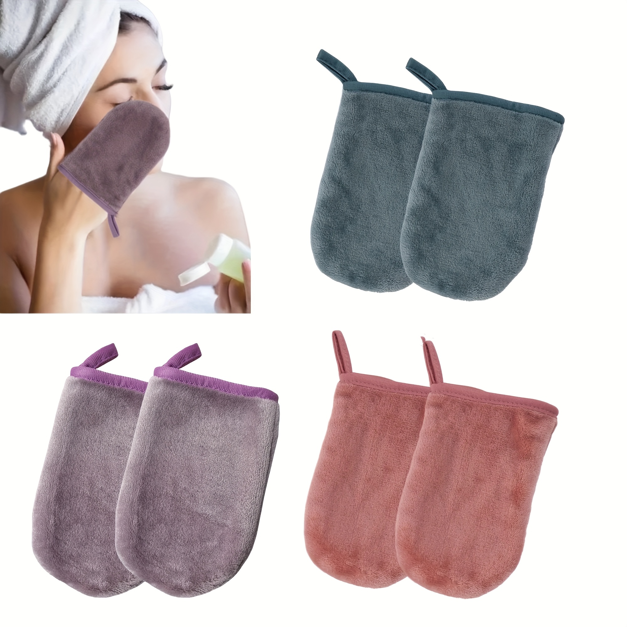 

2/4 Pack Makeup Remover Mitt Microfiber Facial Wash Gloves Face Makeup Cleaning Mitts