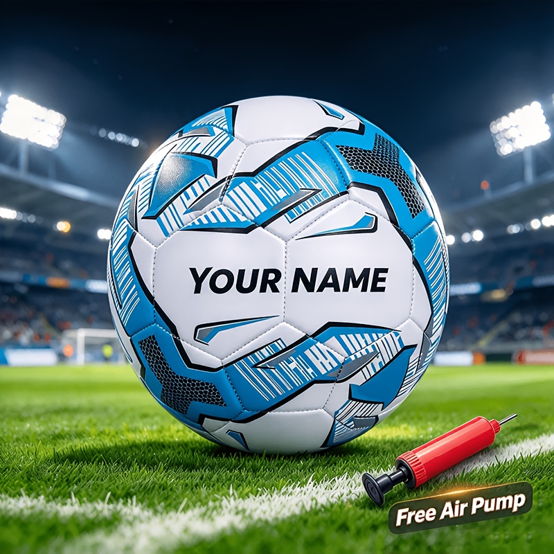 TEMU Ballon de football #5 avec pompe à air gratuite - Nom/Numéro personnalisé et numéroté 5, ballon d'entraînement durable à coutures mécaniques,