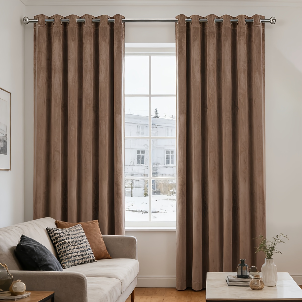 TEMU Chocolate Grommet Curtains 2 Panels, Blocking Window Drapes, Cozy Rustic Nordic Style For Bedroom Living Room Apartment Decor