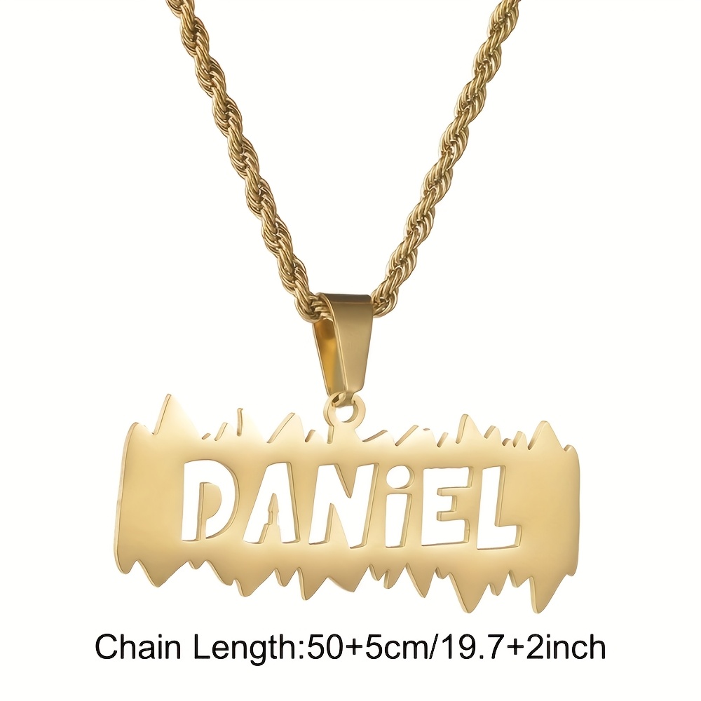 Custom Rope Chain Jagged Name Necklace, Stainless Steel