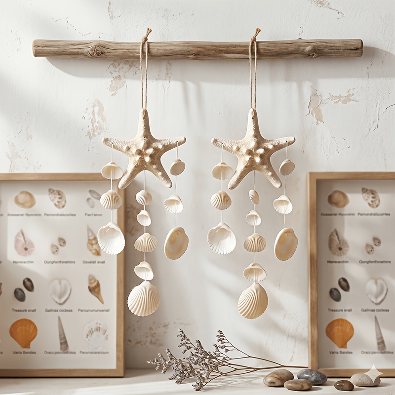 Handmade Starfish Seashell Wind Chimes - Coastal Nautical Wind Chime Hanging Decoration, Suitable For Courtyards, , And Homes