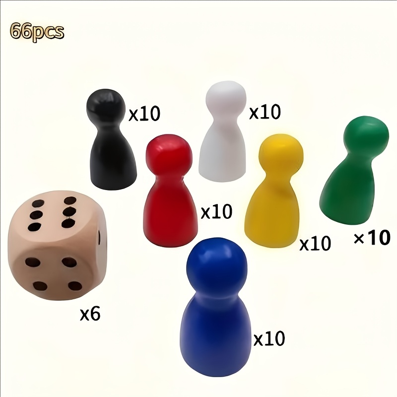 TEMU The 66pcs Set Of Colorful Wooden Chess And Dice Is Suitable For Party Board Games, Decorative Marks And Interactive Fun. Ideal For Family