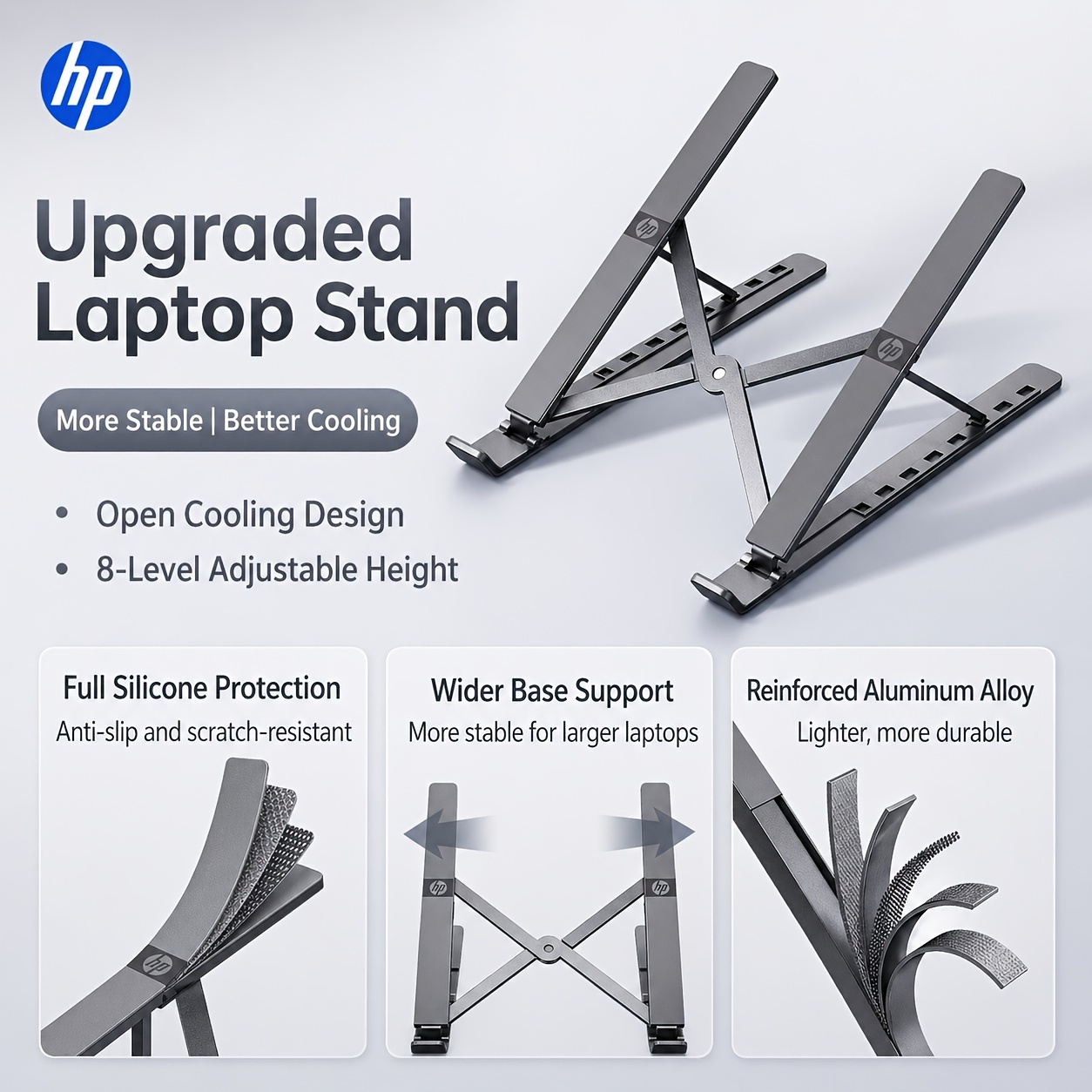 TEMU Laptop Stand Foldable With 8-level Adjustable Height, Ergonomic Laptop Riser With Ventilated Cooling Design For Heat Dissipation, Anti-slip Pads