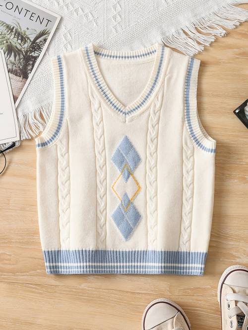 chaleco de punto para niños de , estilo académico unisex, top y sin