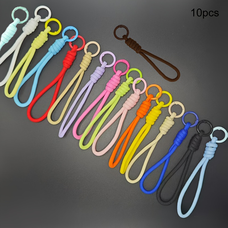 Image of 10pcs Colorful Braided Phone Lanyard Keychain - Soft Same Color Scheme Detachable Anti-loss Lanyard, Durable Woven Design For Style Phone Strap And Case Decoration