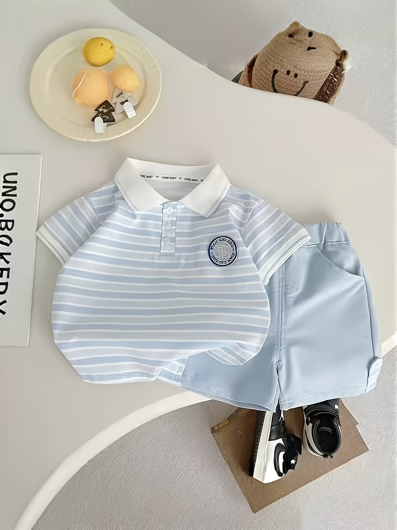 boys summer fashion set blue and white striped shirt shorts 2pcs set comfortable and soft fabric versatile for daily casual     outdoor