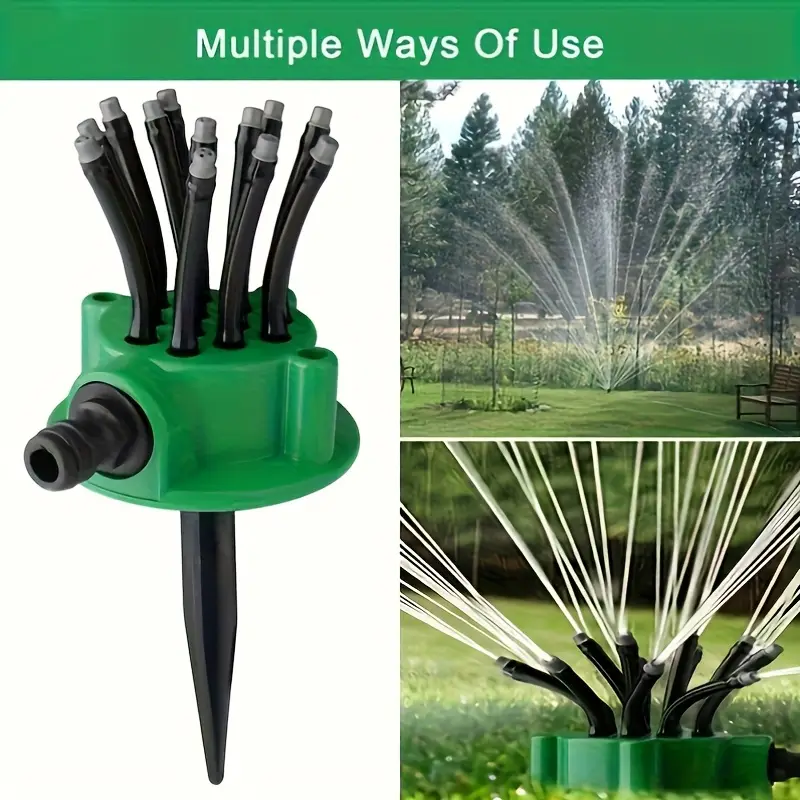 360 degree automatic multi head sprinkler durable plastic garden watering system with adjustable spray distance gardening equipment for lawn flower bed and plant care garden watering tool decor durable plastic sprinkler details 1