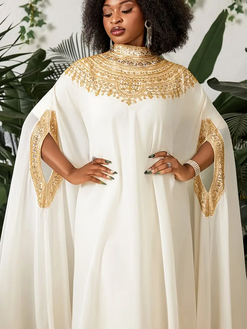 Women'S Elegant Luxury Two-Piece Robe Dress, Lace Neckline with Shiny Appliques - White Floor Length Formal Gown for Weddings, Dinner Parties And Special Occasions, Hand Washable Traditional Evening ... Women'S Elegant Luxury Two-Piece Robe Dress, Lace Neckline with Shiny Appliques - White Floor Length Formal Gown for Weddings, Dinner Parties And Special Occasions, Hand Washable Traditional Evening ...