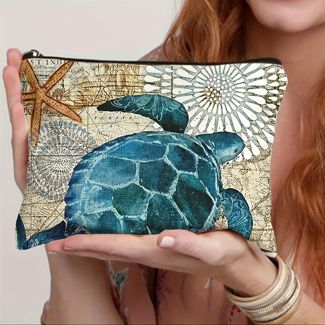

Sea Turtle Print Canvas Cosmetic Bag Zipper Makeup Bag Wash Bag Pencil Case Organizer