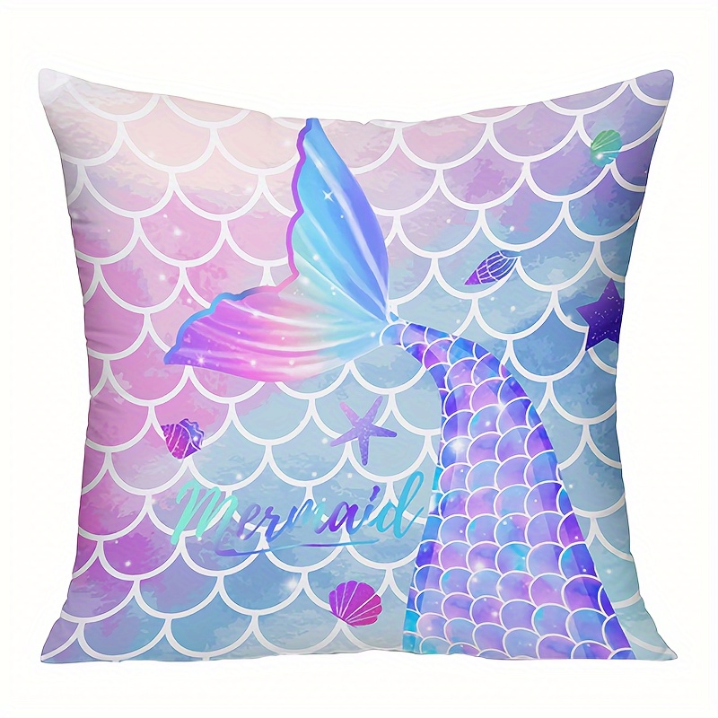 

1pc Mermaid Pillow Cover, 18x18 In Square Soft Mermaid Tail Blue Pillow Case With Zipper, Mermaid Decor Bedroom Decor Little Mermaid Room Decor For Couch Sofa Living Room