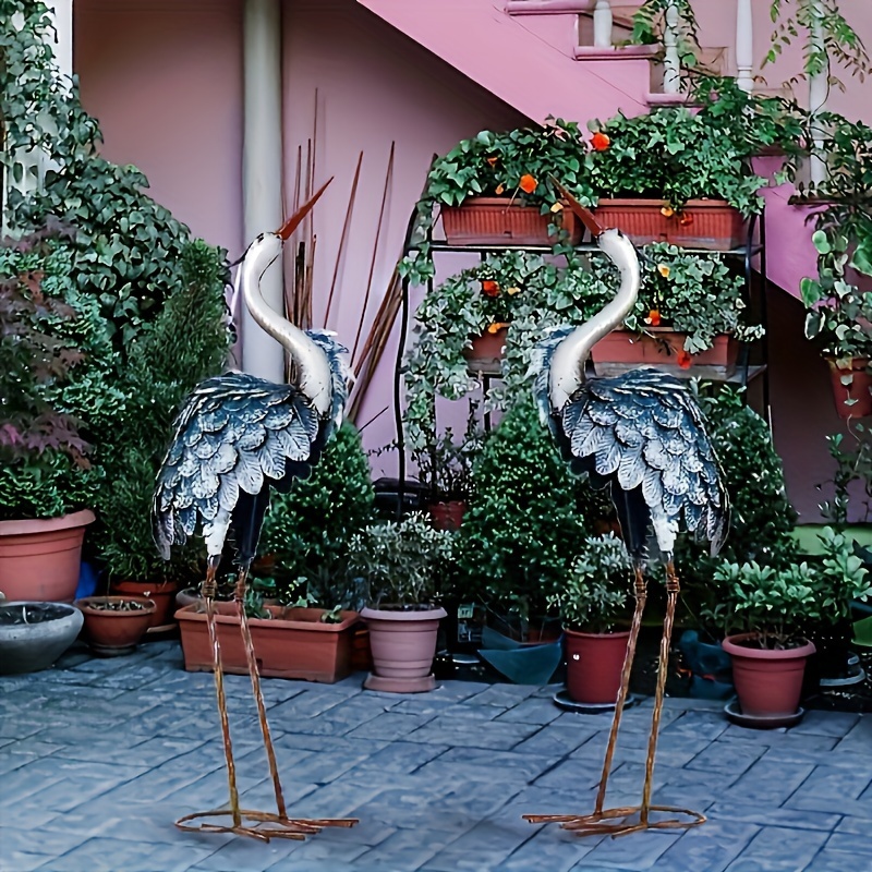 

1pc Garden Crane Statue For Outdoor, Blue Heron Decoy Garden Sculptures And Statues, Metal Bird Yard Art For Lawn Patio Decor