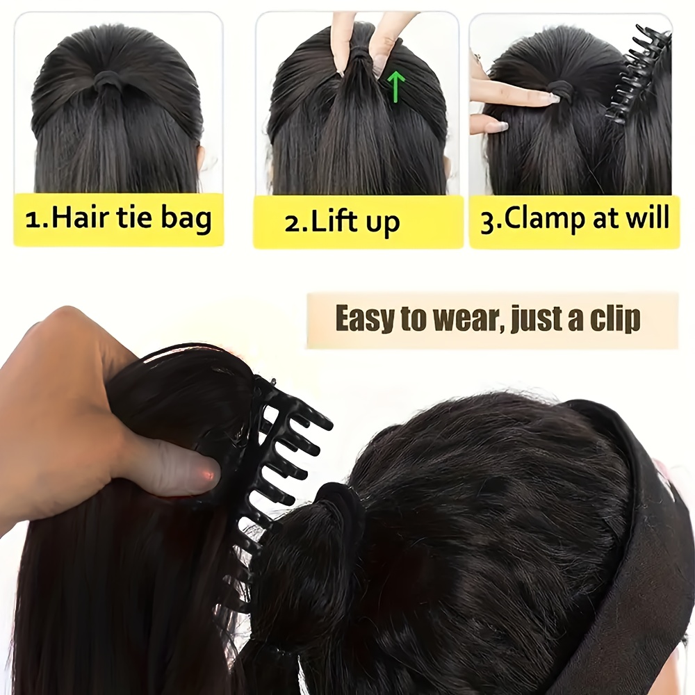 [natural clip]  , natural look, daily   accessory, 1pc synthetic medium long straight hair clip, women s claw clip ponytail extension details 1