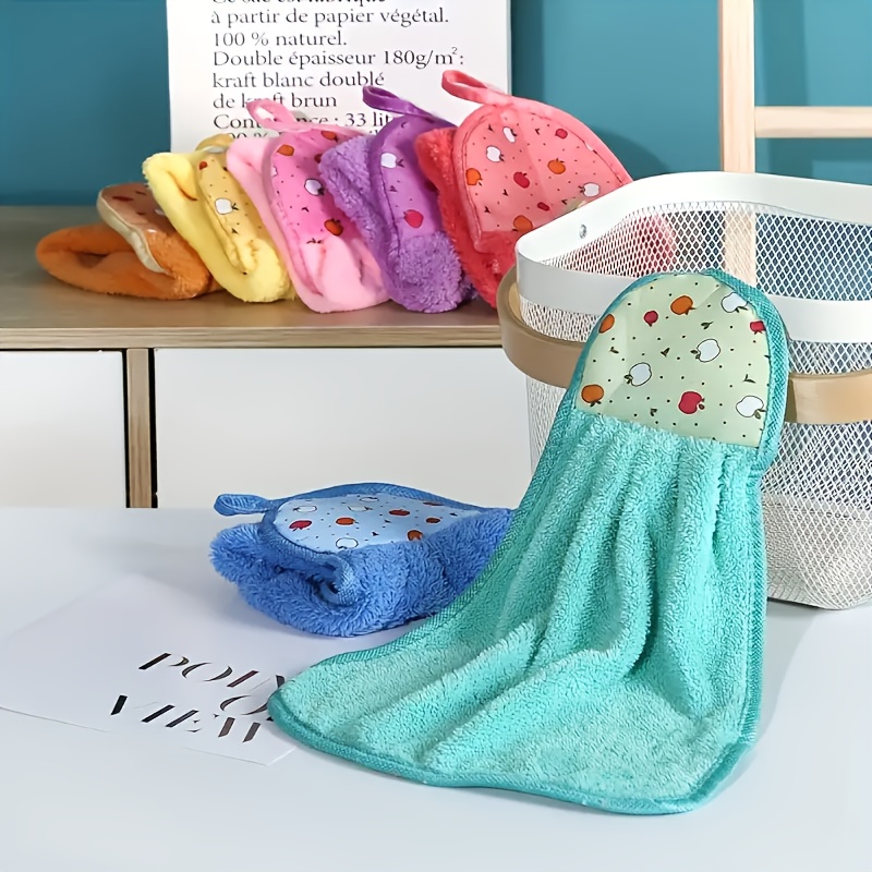 5pcs Quick-Dry Hanging Towels - Soft Absorbent Fruit Pattern Kitchen & Bath Towels with Hanging Loops, 5 Colorful Designs for Cleaning, Drying, Dishes, Hands - Space-Saving Decorative Cleaning Supplies, Quickdry Towels | Colorful Kitchen Decor | Functional Textile Design, Kitchen Towels