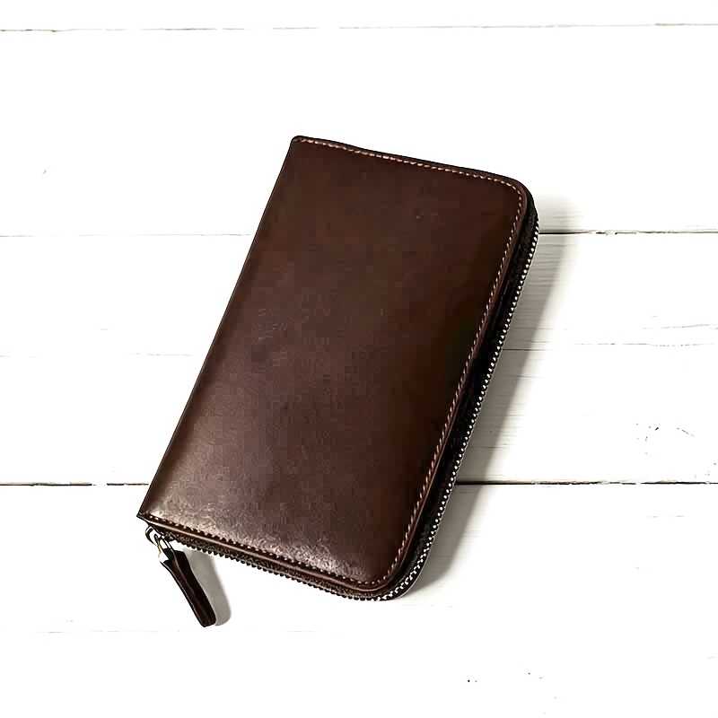 TEMU Made Of Top-grain Genuine Leather With A Smooth Zipper. Compact And Portable, This Multi-pocket Pencil Case Fits Small Notebooks. Students And