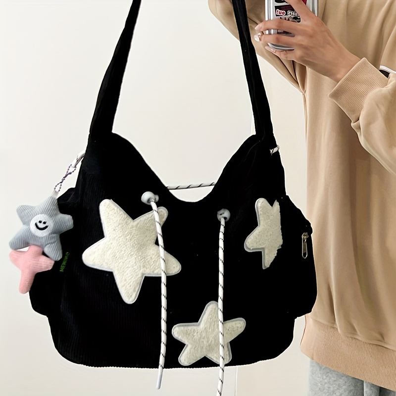 TEMU Cute Female Student Work Large-capacity Commuting Support Corduroy Shoulder Crossbody Bag