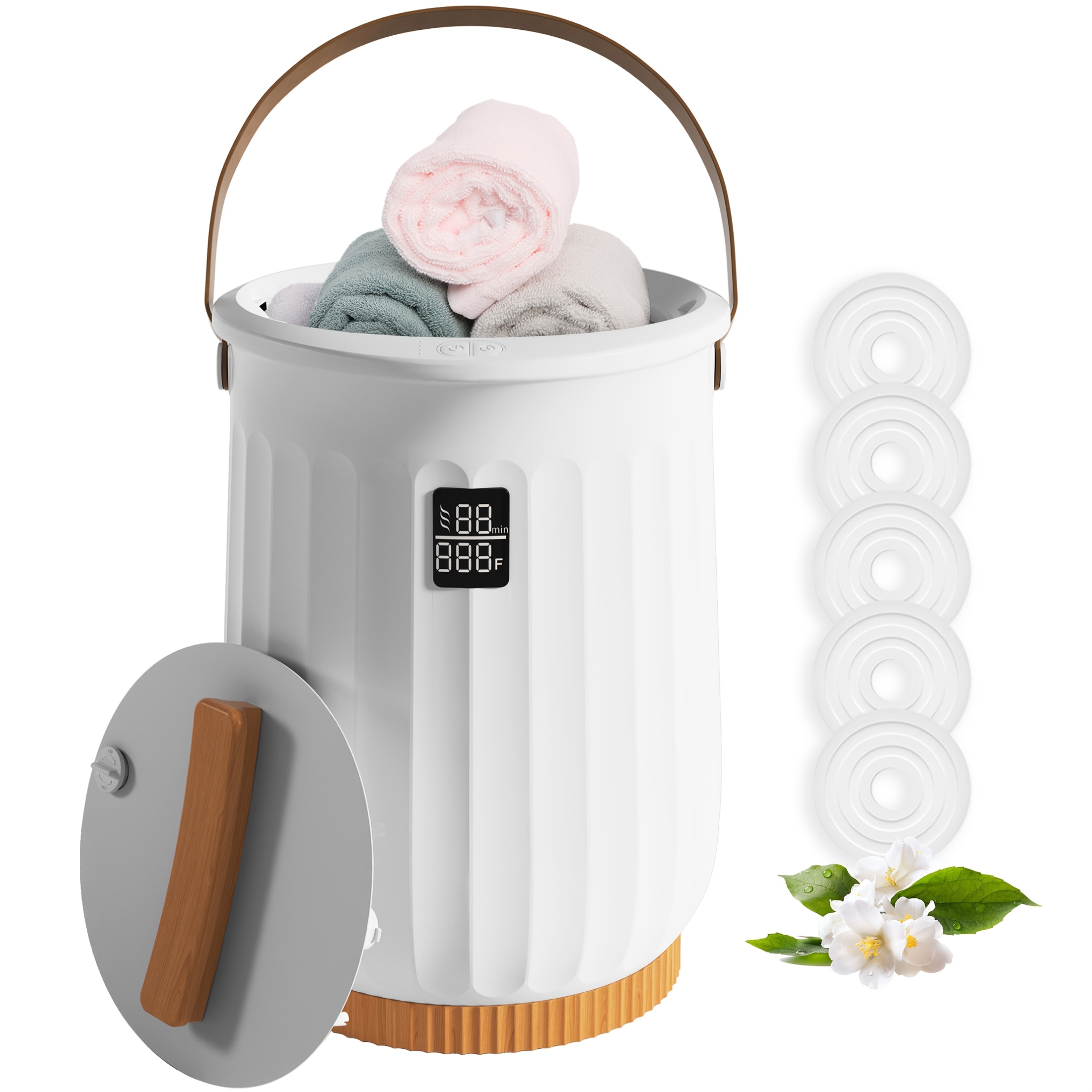 TEMU Deluxe Towel Warmers Bucket, 4 , Self-closing, Ideal Gift For Festivals, Bathrooms Or Beauty Spas,, White