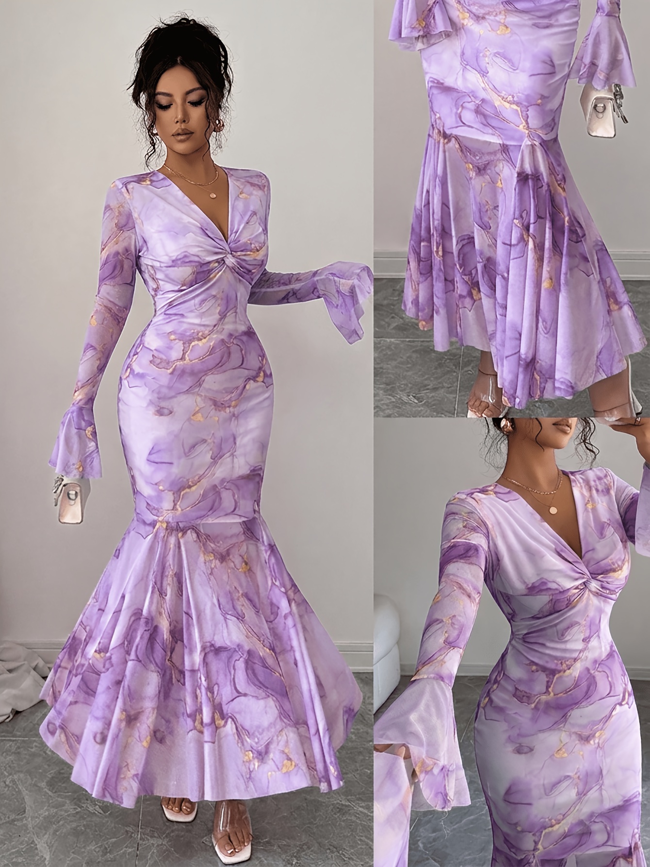 purple and gold tie dye dress NANCY Luxurious African 1-Hand Shift Tie Dye Dress
