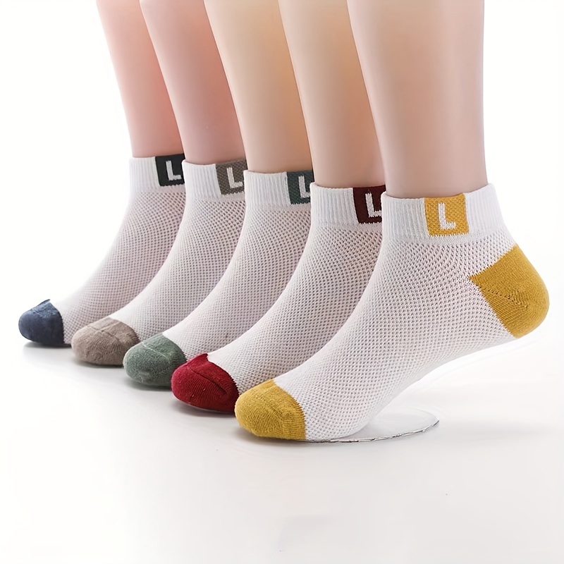 TEMU 5 Pairs Of Boy's Mesh Thin Breathable Ankle Socks, Comfy Casual Soft Elastic Socks For Kid's Outdoor Activities