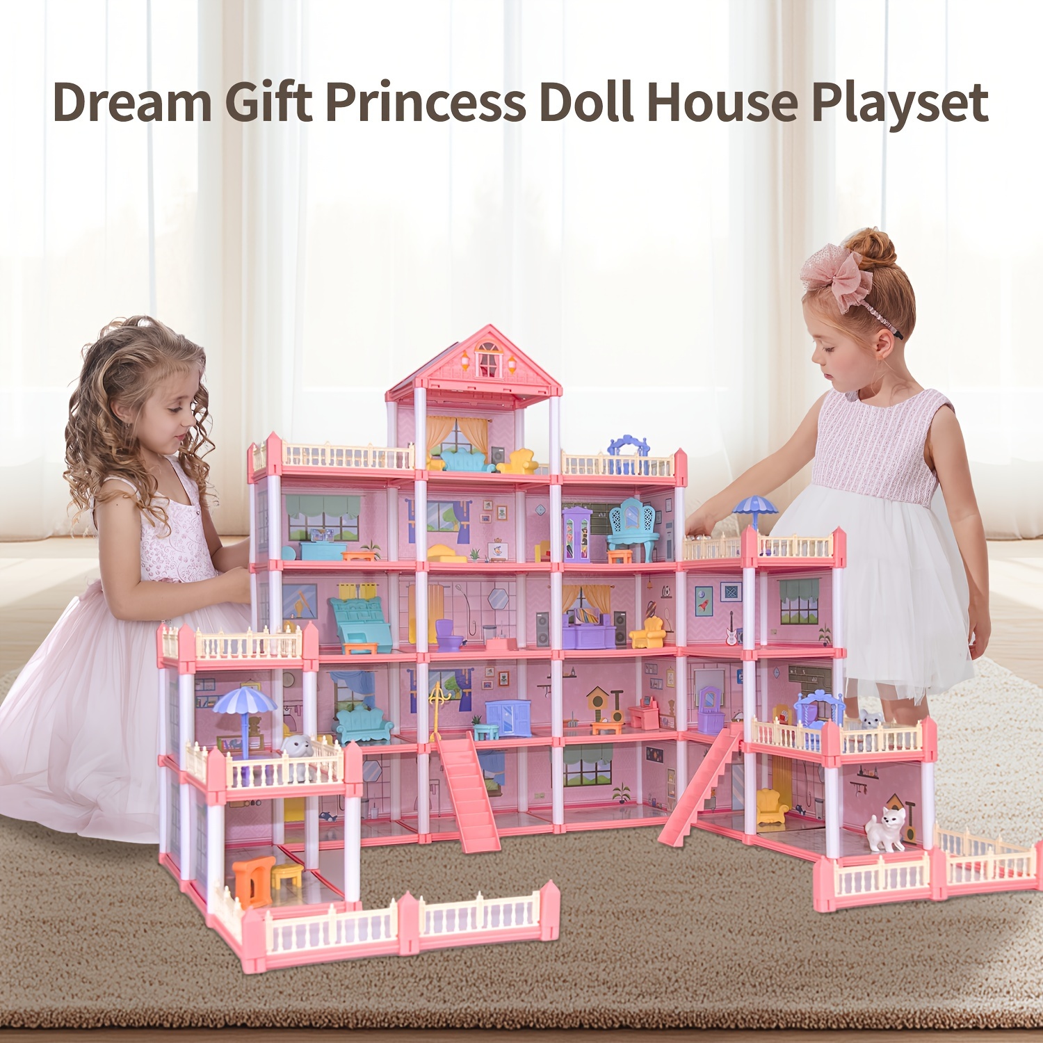 

Dolls House, Doll Houses Furniture Toys, 11/27 Rooms Dolls House With Princesses Slide Accessories, Toddler Playhouse Gift For For 3+ Years Old Girls Toys