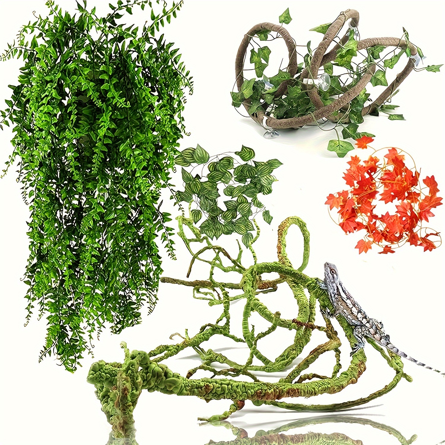 plants for terrarium flexible vines jungle climbing branch with leaves tank decor for snakes bearded dragons geckos hermit crabs lizards   0