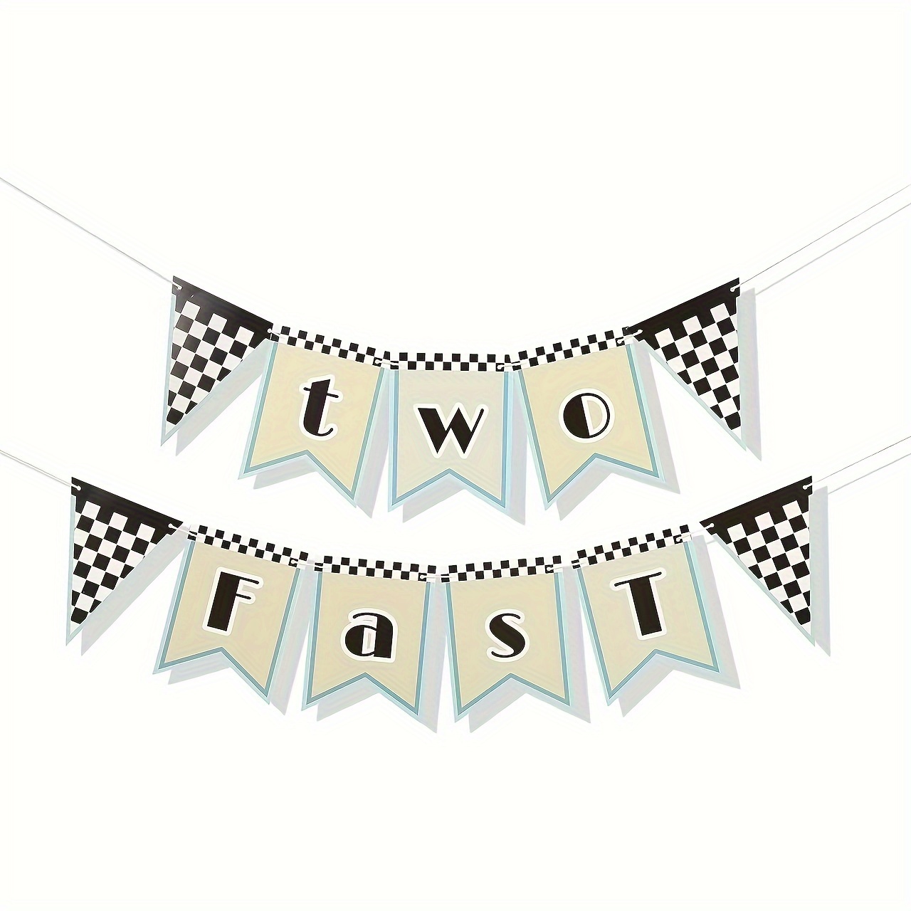 Image of 2 Car Birthday Banner - Checkered Flag & , 2nd Birthday Party Decorations, Shower, Or Celebratory Event, Paper Material, No