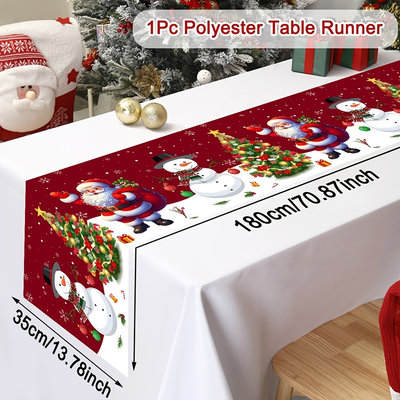 Image of 1pc, Elegant Christmas Table Runner, Polyester Santa Claus Snowman & Xmas Holiday Table Cover For Home Kitchen Dining, Festive Christmas Decorations For Home 2026