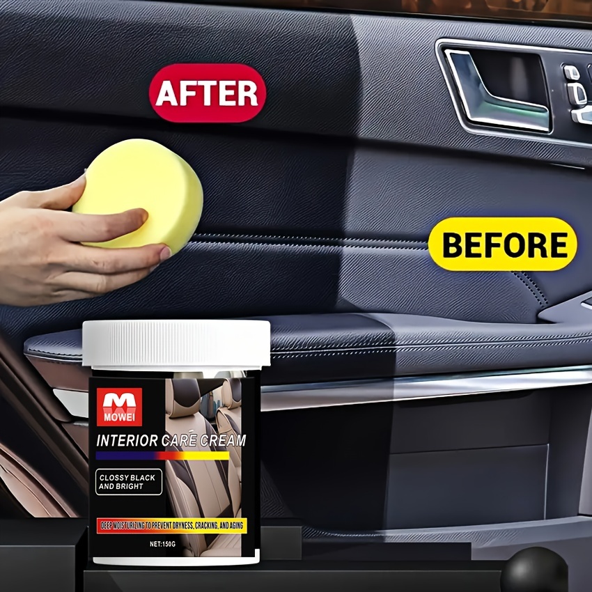 

Mowei Interior Renovation Paste 150g - Enhances Shine & Protects Car Dashboard, Doors, Leather Seats - Prevents Fading, Cracking, Aging - Glossy Black And Bright Finish For Vehicle Interiors