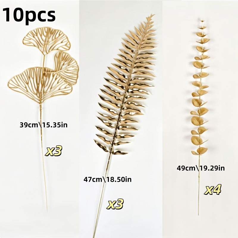 TEMU 10 pezzi di rami di eucalipto , bouquet decorativo invernale, 3 pezzi di foglie di ginkgo, 4 pezzi di foglie di eucalipto e 3 pezzi di foglie di