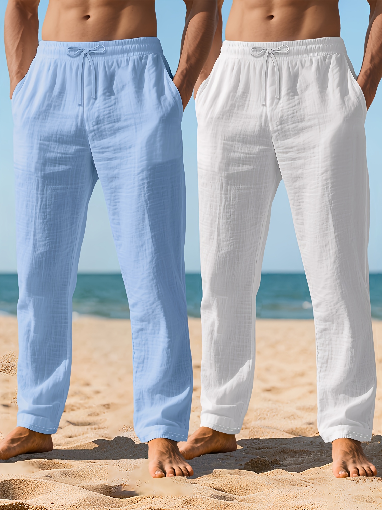 2pcs mens casual long pants breathable   chef pants lightweight breathable sweat absorbing comfortable long lasting summer casual outdoor lightweight beach sweat dispersing  