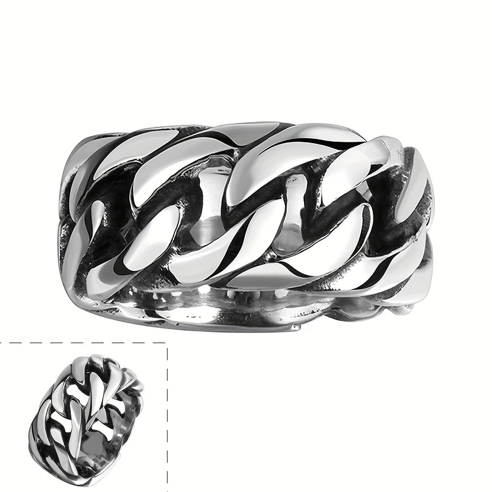 

1pc Retro Punk Style Woven Design Ring, Stainless Steel Ring For Men