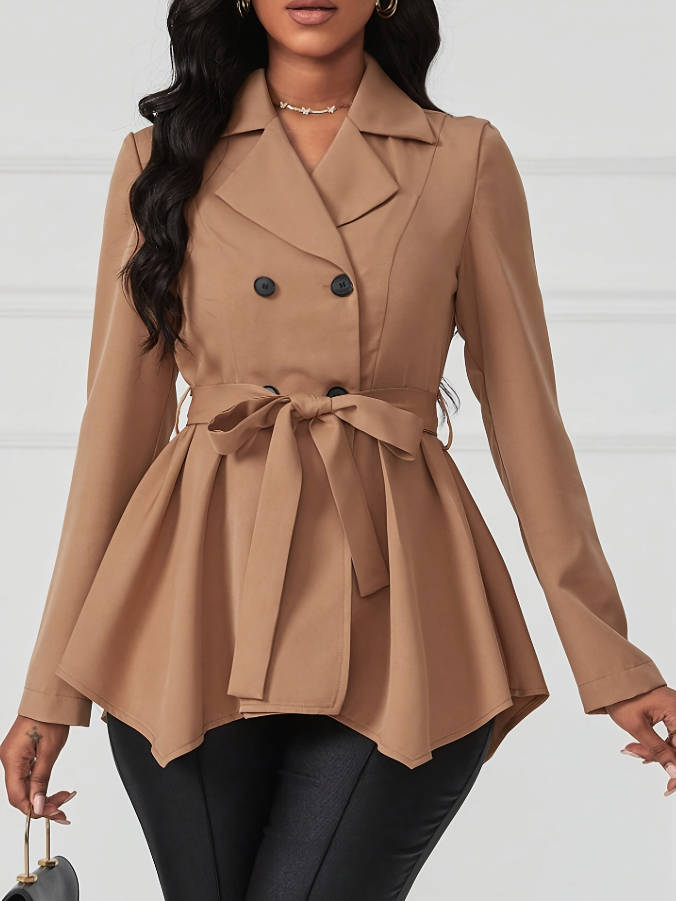 elegant womens jacket versatile chic solid color with button detail machine washable polyester    