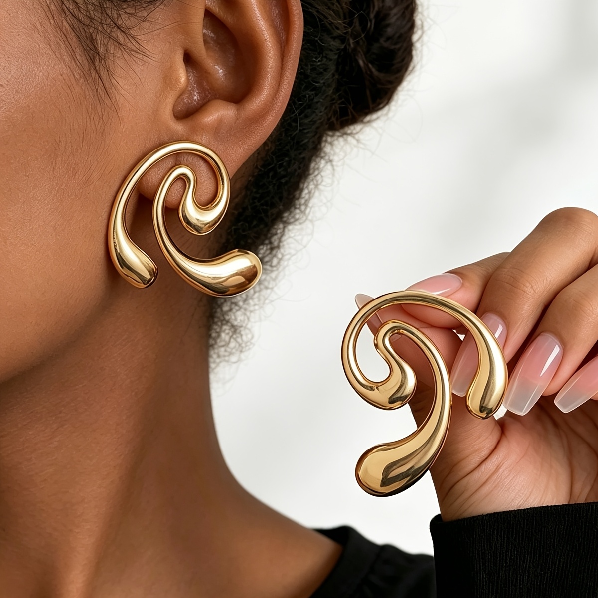TEMU 1 Pair Bohemian Style Spiral Geometric Drop Earrings, Elegant Temperament, Suitable For Women', Banquet And Party, Vacation Occasions
