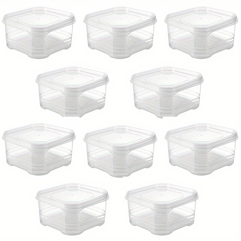 TEMU 10pcs Food Grade Freezer Storage Containers - Sealed Meat, Ice Cream, And Sausage Organizer Boxes For Refrigerator, Transparent Plastic