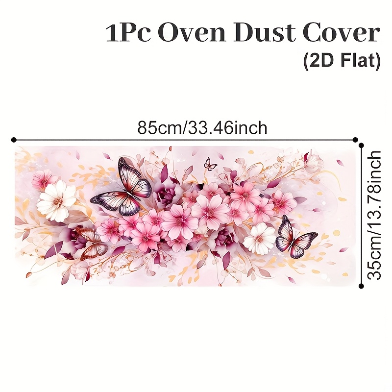 TEMU 2d Flat, 1pc, Pink Printed Oven Dust Cover, Pink Flowers Cover Cloth, Microwave Oven, Countertop & Cabinet Organization Decorations, Perfect For