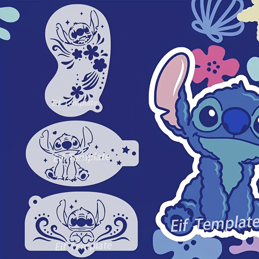 Image of 3pcs Stitch Face Painting Stencil Set, Reusable Plastic Stitch Face Painting Template, Suitable For Handmade Painting, Walls, Fabrics And Home Decoration