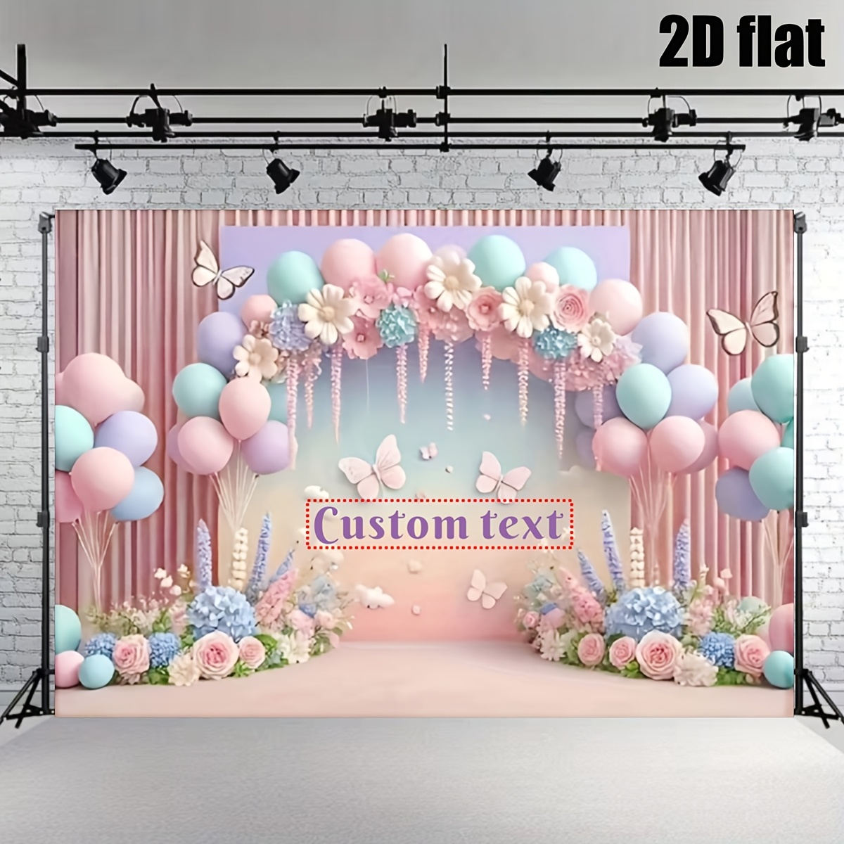 TEMU 2d Flat, 2d Flat Banner - 1pc Personalized Self- Text Multipurpose Party Vinyl Floral Backdrop - Elegant Party Decor. Suitable For Family