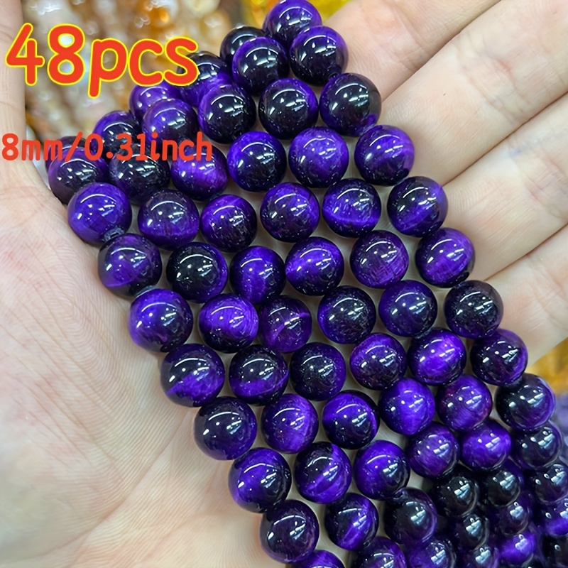 TEMU 48pcs Smooth Purple Eye Beads, Round Loose Beads, Suitable For Jewelry Making, Bracelet And Necklace Crafting Supplies, Bead Stringing Beads,