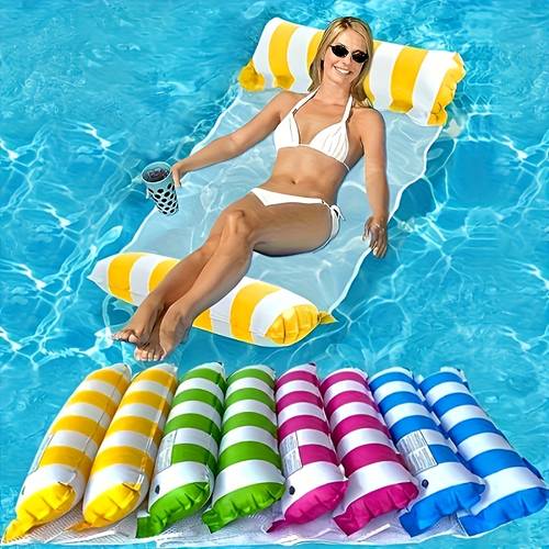 adult colorful 4 in 1 portable water hammock multi purpose pvc pool float with lounger and drifting function great for travel use rose red